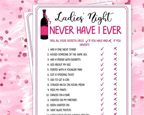 Ladies Night Never Have I Ever Fun Party Games Girl Night Out Ladies