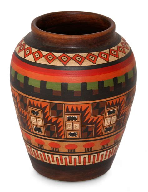 Cuzco Ceramic Decorative Vase Inca Geometry NOVICA