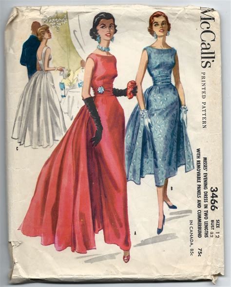1950s Full Skirt Evening Dress With Drop Waist Vintage Sewing Pattern