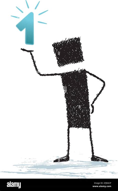 Illustration Of A Stick Figure Holding In Hand A Number One Stock