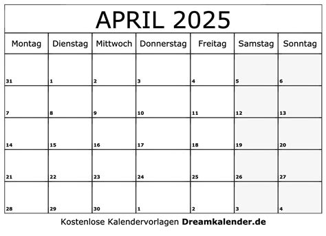 Kalender April 2025