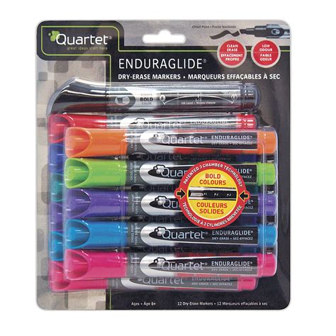 Quartet Enduraglide Dry Erase Markers Assorted Chisel Tip 12pk