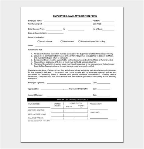 Leave Application Form For Employee Templates Fillable Printable