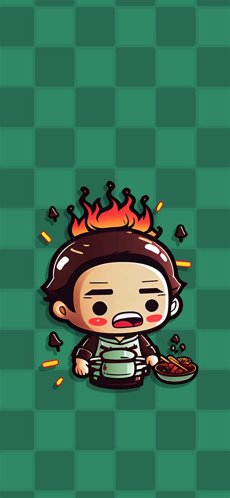 Chibi Tanjiro Kamado Cooking Green Wallpapers Wallpapers Clan