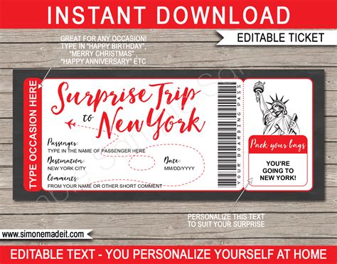 printable Surprise Trip to New York Boarding Pass template | Trip Reveal