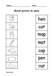 Suitable for kinder, preschool, prep, grades 1, 2 and 3. English worksheet: Match word to picture - phonics ...