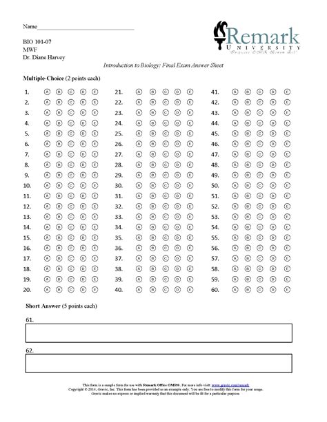 How To Create A Multiple Choice Test Answer Sheet In Word For Remark