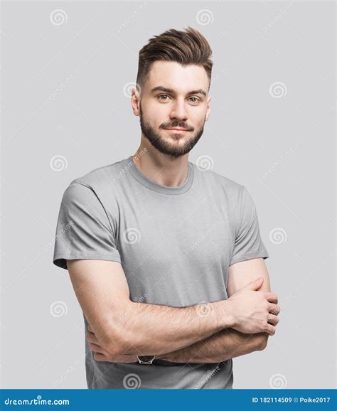 Handsome Young Man With Folded Arms Isolated Portrait Joyful Cheerful