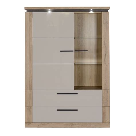 Pebble gray base blind corner cabinet 1 drawer 1 door 1 shelf. Celestine Display Cabinet In Oak And Pebble Grey With LED | Furniture in Fashion