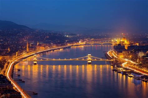 View Of The Budapest Night City And The Danube River Hungary