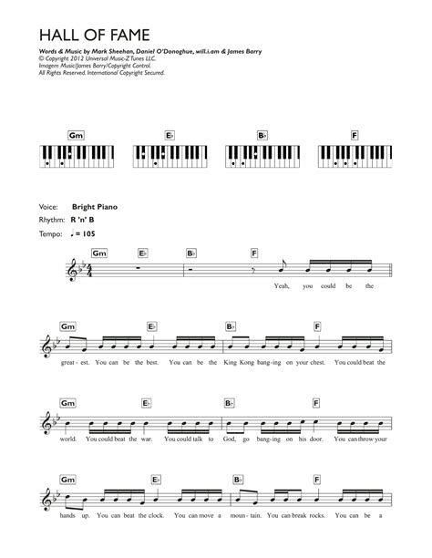 Hall Of Fame Featuring Will I Am Sheet Music The Script Piano Chords Lyrics