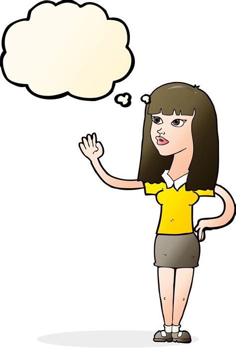 Cartoon Pretty Woman Waving With Thought Bubble 36341406 Png