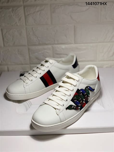 Gucci Ace Sneakers Crystal Snake White Leather Shoes Top Gucci Ace