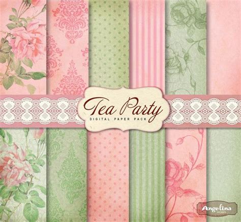 12 Shabby Chic Tea Party Digital Scrapbook Papers Mint Green Etsy
