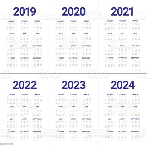 年 2019 2020 2021 2022 2023 2024 月曆向量設計範本 向量插圖及更多 2019 圖片 Istock All