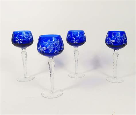 4 Vintage Ajka Crystal Cut To Clear Marsala Wine Hocks Goblet Glass
