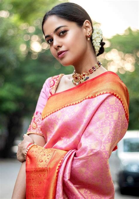 Bindu Madhavi In A Pink Silk Saree234 Fashionworldhub