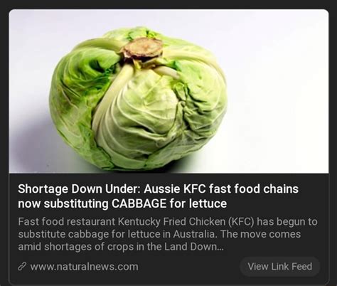 Shortage Down Under Aussie Kfc Fast Food Chains Now Substituting Cabbage For Lettuce Fast Food