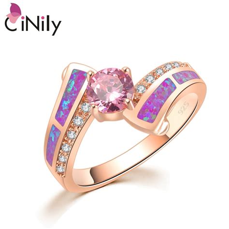 Cinily Timeless Violet Purple Fire Opal Rings Rose Gold Color Pink