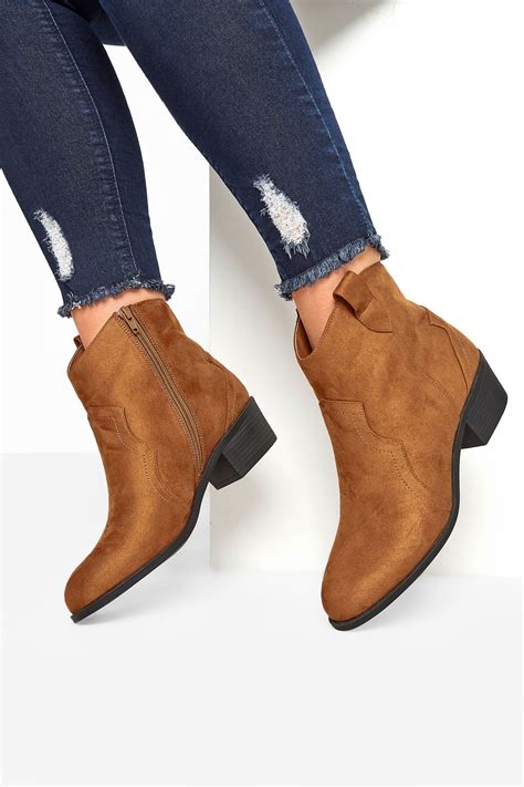 tan vegan faux suede western ankle boots in extra wide fit long tall sally