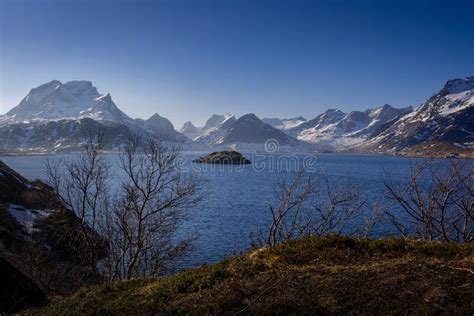 Norwegian Sunrise Landscape Lofoten Sea With Small Islands In The
