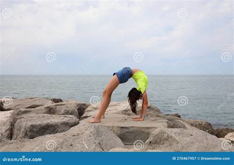 Athletic Girl Performs Gymnastic Exercises Arching Her Back Stock Image Image Of Sport