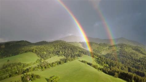 Double Rainbow Over The Sky And Forest Image Free Stock Photo