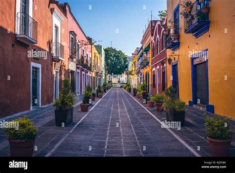 Colorful Street Of Puebla Mexico Stock Photo Alamy