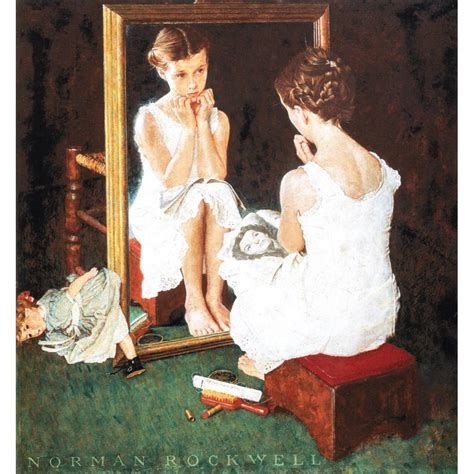 ノーマン・ロックウェルnorman Rockwell 「鏡の少女 Girl At The Mirror 」版画 ジークレー 本人 版上 サイン 17722アートひろば ヤフー店
