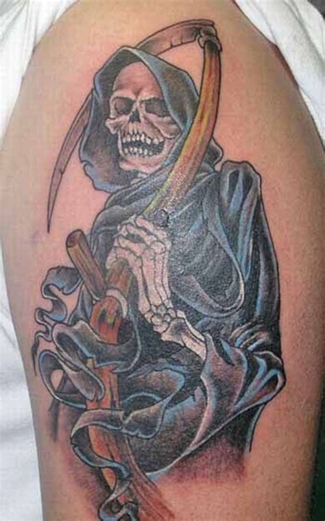 The tattoo is small and colorful and doesn't contain sharp shades of dark black ink. The 79 Best Grim Reaper Tattoos for Men | Improb