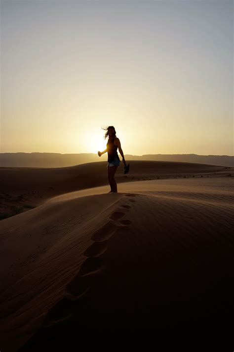 Silhouette Photo Woman Standing Sand Dune Silhouette Person