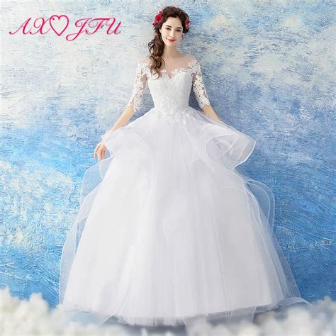 Axjfu European Princess Beading Flower Wedding Dress Fairy Lovely