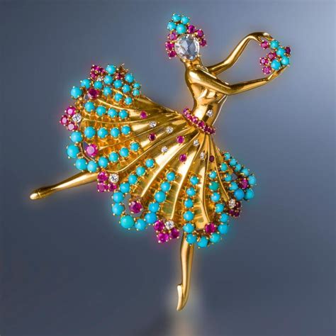 a diamond ruby and turquoise clip danseuse brooch van cleef and arpels van cleef and