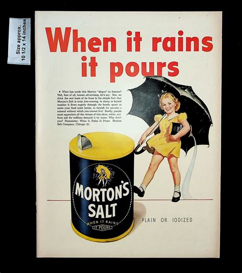 1945 Mortons Salt When It Rains It Pours Umbrella Girl Vintage Print