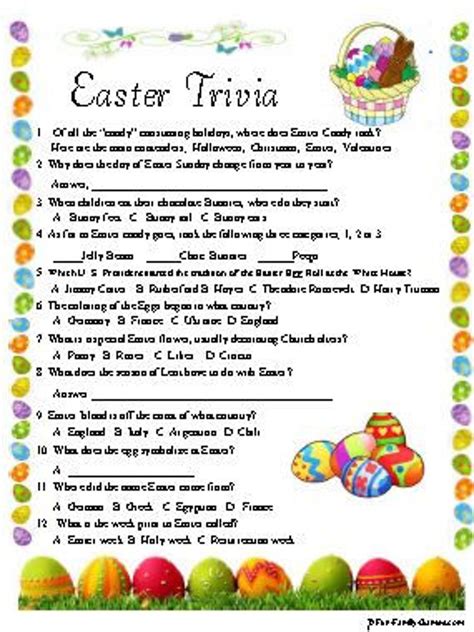 Printable Easter Trivia Questions And Answers Printable Word Searches