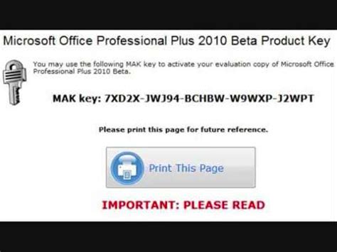 After selecting the option to register using the online system. MS office Professional Plus 2010 Beta Product Activation ...