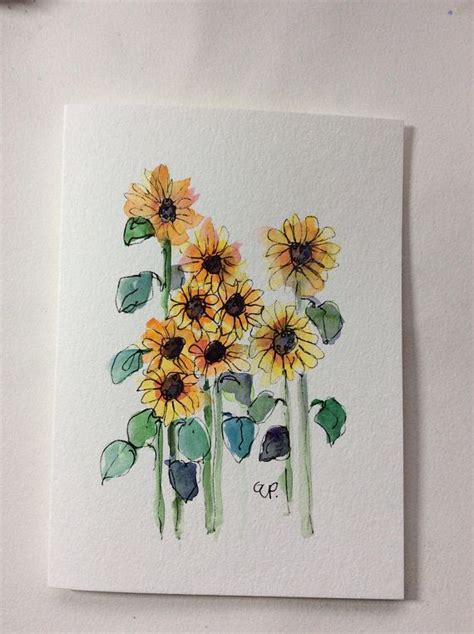 Sunflowers Watercolor Card Hand Painted Watercolor Card Watercolor