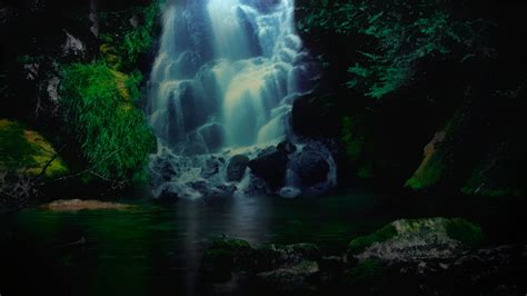 Forest With Waterfalls Digital Wallpaper Waterfall Photo Manipulation