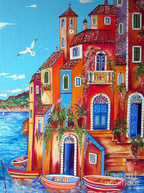 Amalfi Painting Southern Italy Amalfi Coast Village By Roberto