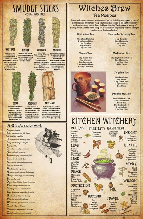 Kitchen Witchcraft Knowledge Poster Witch Books Wiccan Magic Witch