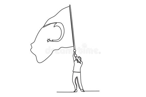 A Man Holds Up A Flag With A Pole Stock Vector Illustration Of