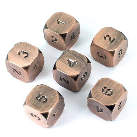 Bronze Metal D6 Dice Set Of Six Antique Finish Paladin Roleplaying