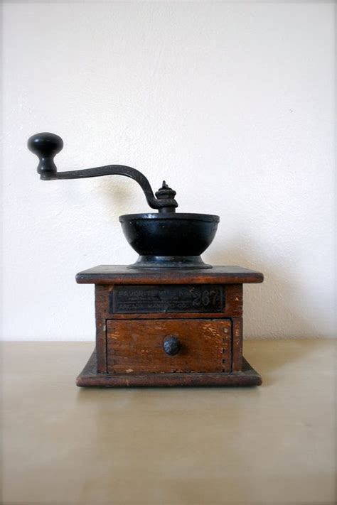 Antique Coffee Grinder Late 1800s Dovetail Wood And Cast Iron By