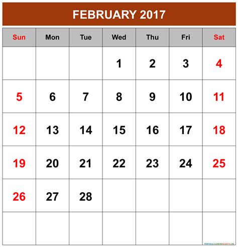February 2017 Calendar Printable Calendar Template 2020 2021