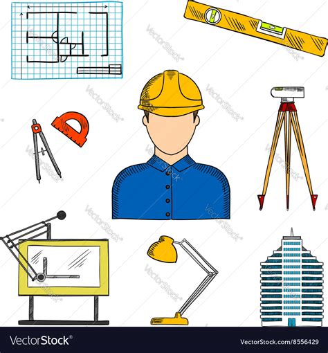 Architect Or Engineer With Construction Symbols Vector Image
