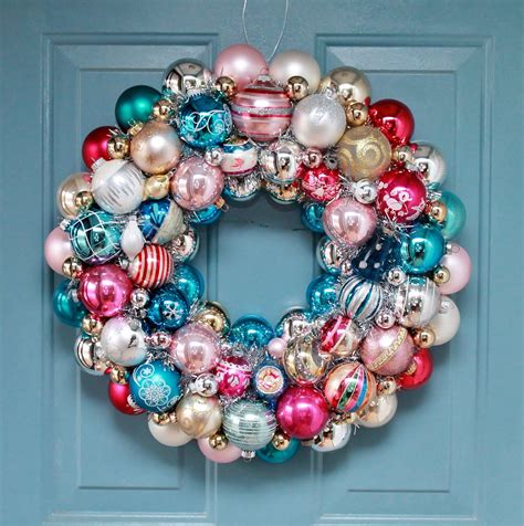 Vintage Ornament Wreath Aqua And Pink Christmas Ball Wreath