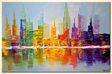 Painting For Sale Colorful City Art Modern Palette Knife