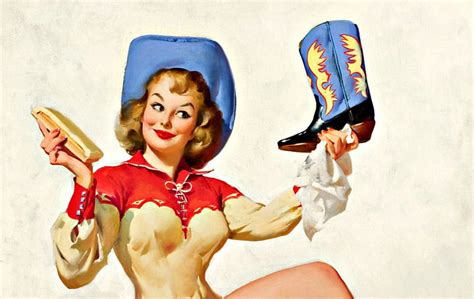 cowgirl by gil elvgren red art cowgirl boot blonde woman hat gil elvgren hd wallpaper