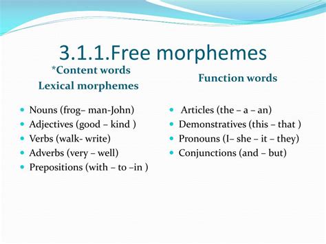 Their function is to alter the grammatical category of a root morpheme. PPT - Types of morphemes PowerPoint Presentation - ID:2318430