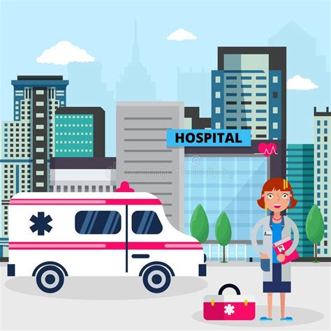 Hospital Ambulance Vector Illustration Hospital Medical Clinic Center